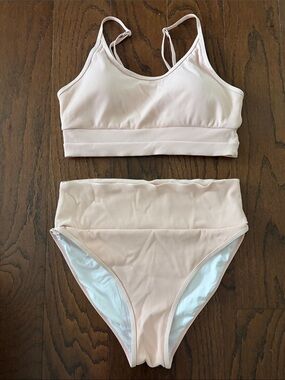 Ribbed Blush High-Waist Bikini Set